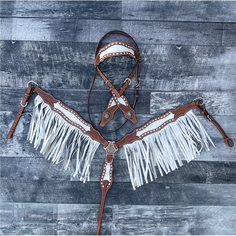 小物 AMISH PATTERN FRINGE STALL  242OJ-AC02 Ponderosa Headstall and Fringe Breast Collar Set
