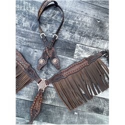 Brown Floral Fringe Headstall and Breast Collar Set