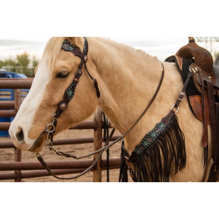 Western Dark Brownleather Tack Set of Headstall and Breast 