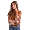 Cowgirl Tuff Pullover Button-Up - Caramel with Cream fringe and embroidery details