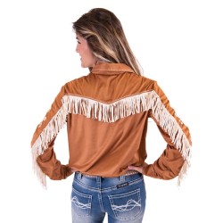 Cowgirl Tuff Pullover Button-Up - Caramel with Cream fringe and embroidery details