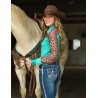 Cowgirl Tuff Pullover Button-Up - Turquoise Lightweight Breathe Fabric with Sheer Leopard Accents