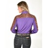 Cowgirl Tuff Pullover Button-Up - Purple Lightweight Breathe Fabric with Sheer Leopard Accents