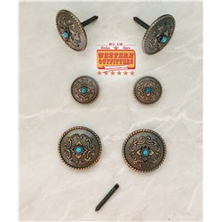 Turquoise Antique Copper Round Saddle Concho Pack