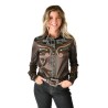 Cowgirl Tuff Pullover Button-Up - Brown Lightweight Stretch Satin with Turquoise Embroidery