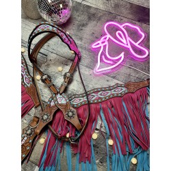 Pink Aztec Headstall & Fringe Breast Collar Set