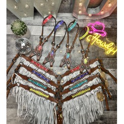Neon Designer Headstall & Fringe Breast Collar Set