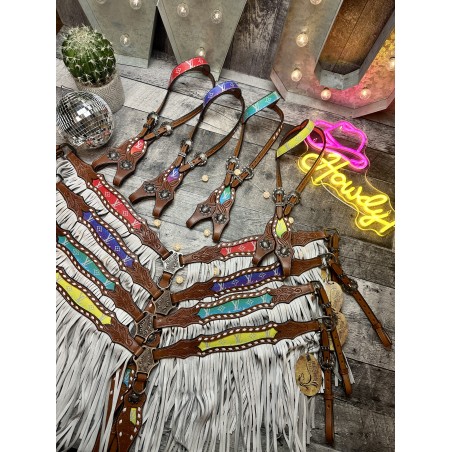 Neon Designer Headstall & Fringe Breast Collar Set