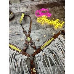 Neon Designer Headstall & Fringe Breast Collar Set