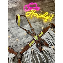 Neon Designer Headstall & Fringe Breast Collar Set