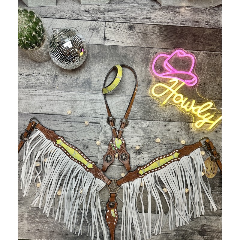 Neon Designer Headstall & Fringe Breast Collar Set