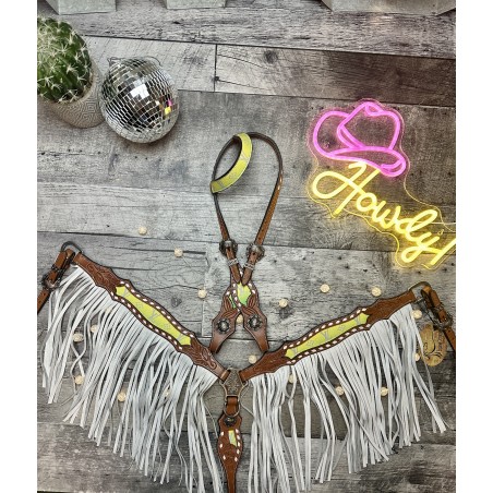 Neon Designer Headstall & Fringe Breast Collar Set