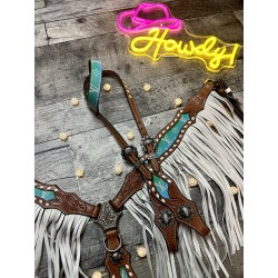Neon Designer Headstall & Fringe Breast Collar Set