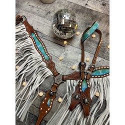 Neon Designer Headstall & Fringe Breast Collar Set