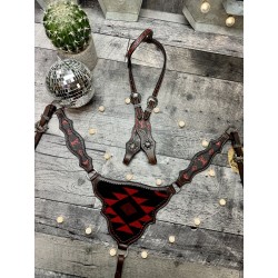 Red Aztec Designer Headstall & Breast Collar Set