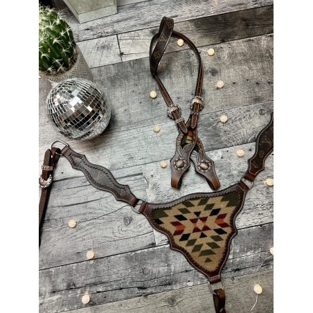 CROWNIX Western Headstall & Breast Collar Tack Set - Premium Leather, Adjustable, For Trail Riding & Shows