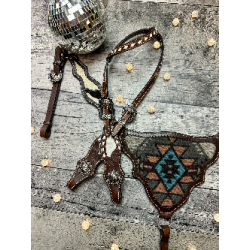 Aztec Cowhide Headstall & Breast Collar Set