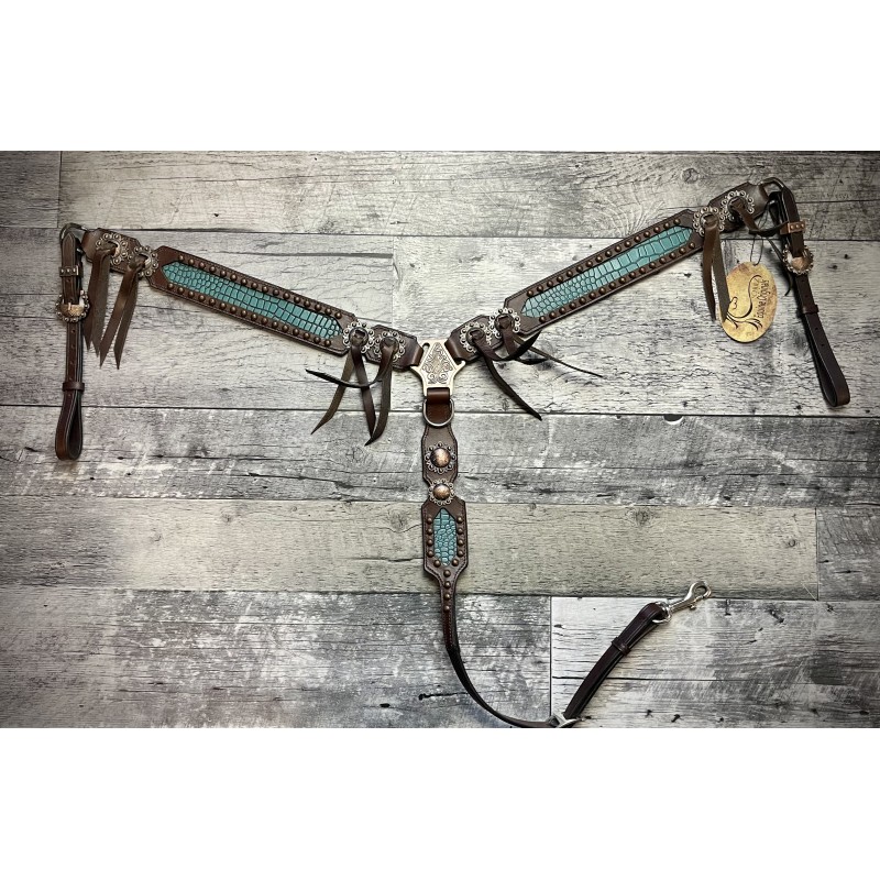 Dark Leather Gator Breast Collar