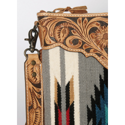 American Darling Large Crossbody Wool Saddle Blanket Bag Hand Tooled with Fringe Purse