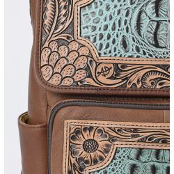American Darling Backpack Hand Tooled Crocodile Embossed Genuine Leather