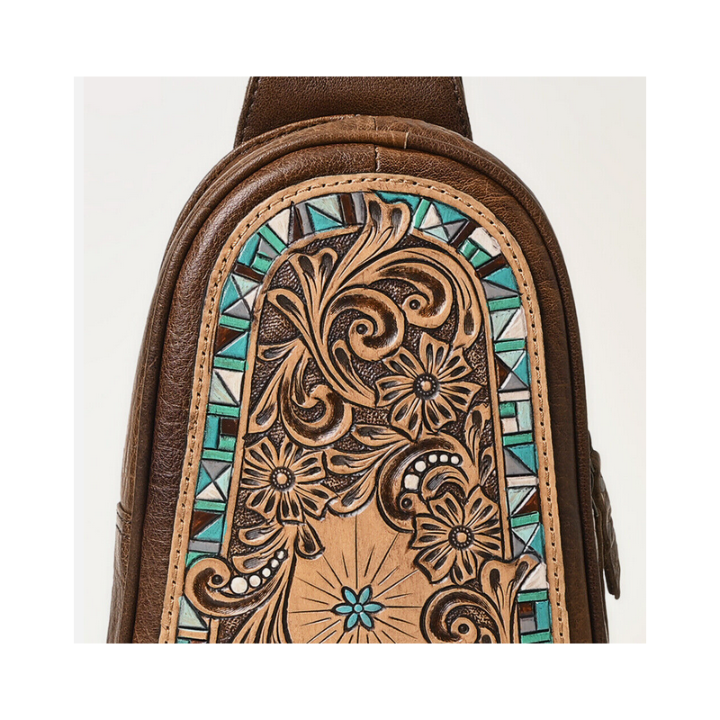 American Darling Eleanor Backpack Genuine Leather Western Floral Tooled Bag New American Darling Tooled Leather Sling Bag | Floral Carved  main image 4