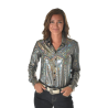 Cowgirl Tuff Pullover Button-Up - Silver Holographic Lightweight Metallic Jersey