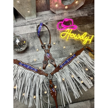 Neon Designer Headstall & Fringe Breast Collar Set