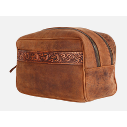 American Darling Ohlay Toiletry Hand Tooled Genuine Leather Toiletry Bag