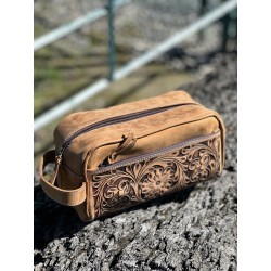 Hand Tooled Distressed Leather Toiletry Bag