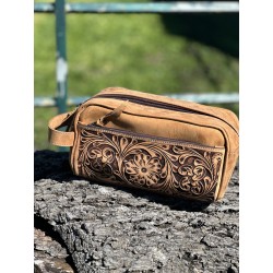Hand Tooled Distressed Leather Toiletry Bag