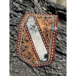 Cowhide and tooled leather clutch