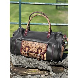 Tooled leather duffel bag