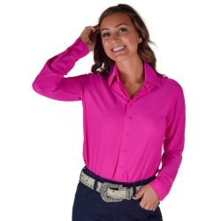Cowgirl Tuff Pullover Button-Up - Hot Pink Breathe Lightweight Stretch Jersey