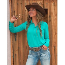 Cowgirl Tuff Pullover Button-Up - Turquoise Breathe Lightweight Stretch Jersey