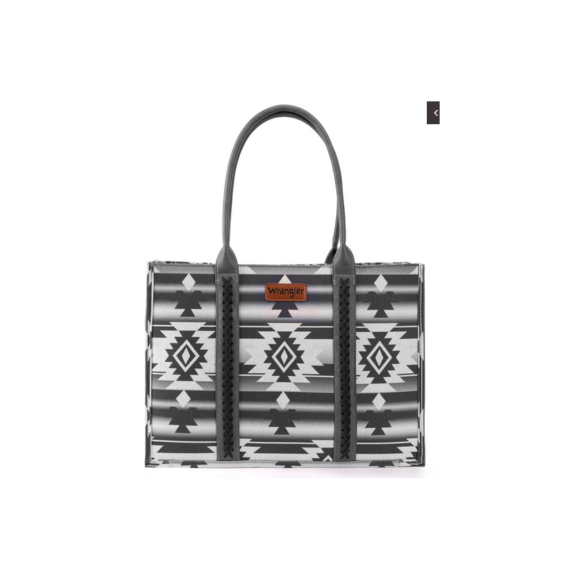 Montana West Wrangler Southwestern Pattern Dual Sided Print Canvas Wide Tote -  Black