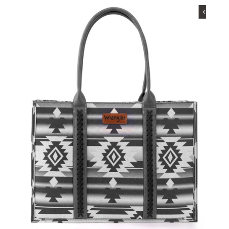 Montana West Wrangler Southwestern Pattern Dual Sided Print Canvas Wide Tote -  Black