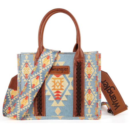 Montana West Wrangler Southwestern Print Small Canvas Tote/Crossbody - Brown