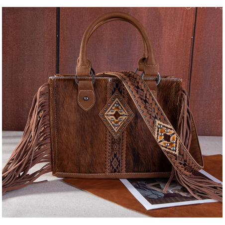 Trinity Ranch Hair On Cowhide Tote/Crossbody - Brown