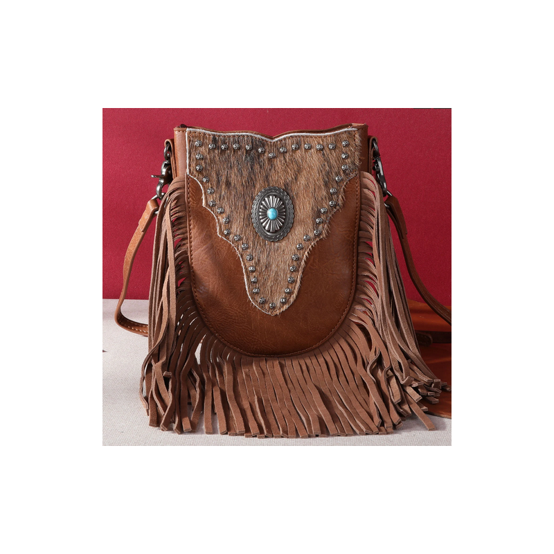 Montana West Hair-On Cowhide Fringe Crossbody - Brown