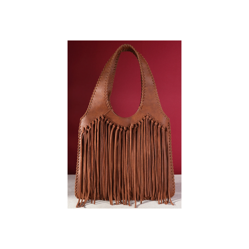 Trinity Ranch Hand-Tie Fringe Concealed Carry Hobo Shoulder Bag- Brown