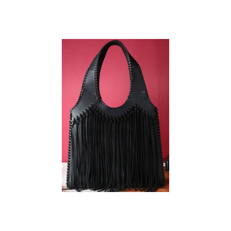 Trinity Ranch Hand-Tie Fringe Concealed Carry Hobo Shoulder Bag- Black