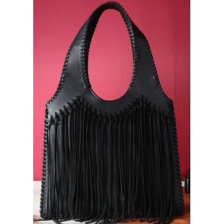 Trinity Ranch Hand-Tie Fringe Concealed Carry Hobo Shoulder Bag- Black