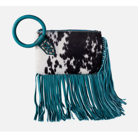 Trinity Ranch Women's Cowhide Ring Handle Wristlet - Turquoise