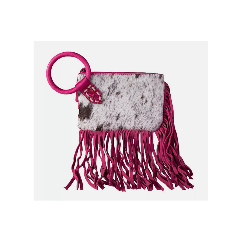 Trinity Ranch Women's Cowhide Ring Handle Wristlet - Pink