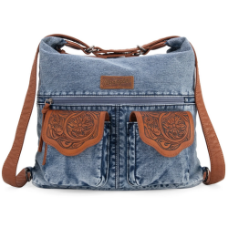 Wrangler Floral Tooled Denim Hobo/Crossbody Backpack (Convertible ) Jean