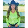 Cowgirl Tuff Pullover Button-Up - Neon Yellow with Foil Lightweight Stretch Jersey