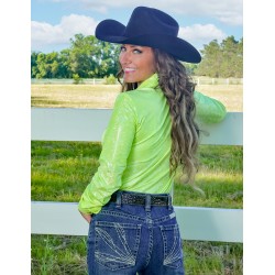 Cowgirl Tuff Pullover Button-Up - Neon Yellow with Foil Lightweight Stretch Jersey