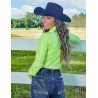 Cowgirl Tuff Pullover Button-Up - Neon Yellow with Foil Lightweight Stretch Jersey