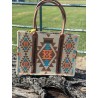 Montana West Wrangler Wrangler Southwestern Pattern Dual Sided Print Canvas Wide Tote -  Tan