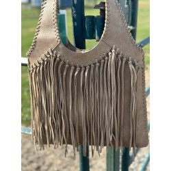 Trinity Ranch Hand-Tie Fringe Concealed Carry Hobo Shoulder Bag- Khaki